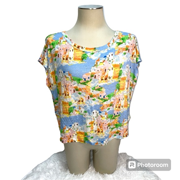 Cynthia Rowley 100% Linen Greek Island Novelty Print Blouse Top Size XL - Picture 2 of 9